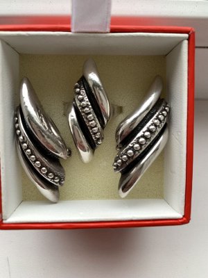 Комплект серьги и кольцо серебро 960 пробы, гальванопластика