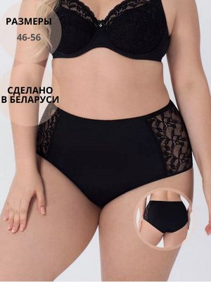 Трусы женские с высокой талией из микрофибры с кружевными вставками цвет Черный (Edelica)