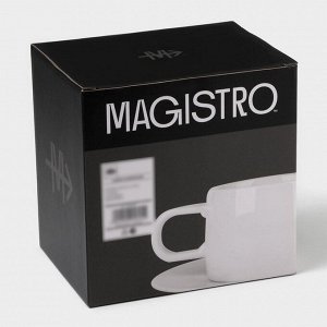 Набор кофейный Magistro Whitewarm, 4 предмета: чашка 250 мл, блюдце d=15.5 см, фарфор