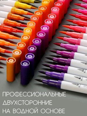 Акварельные двусторонние маркеры, кисточка и линер, набор 36 цветов