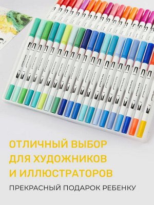 Акварельные двусторонние маркеры, кисточка и линер, набор 36 цветов