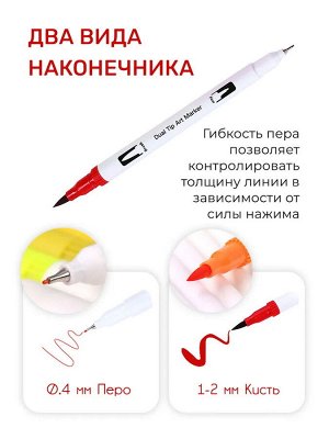 Акварельные двусторонние маркеры, кисточка и линер, набор 36 цветов
