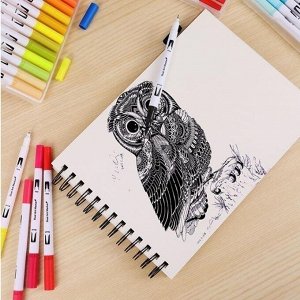Noname Акварельные двусторонние маркеры, кисточка и линер, набор 24 цвета