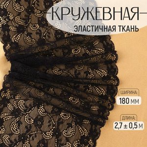 Кружевная эластичная ткань, 180 мм, 2.7±0.5 м, чёрная