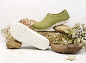 Обувь женская садовая глэмпы галоши двухцветные с белой подошвой и стелькой цвет Оливковый