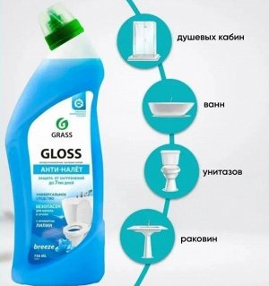 Чистящий гель для ванны и туалета " Gloss breeze"  750 мл