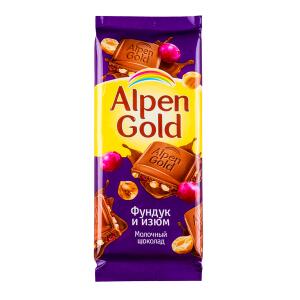 Шоколад Альпен Гольд Фундук Изюм 90 г 1 уп.х 20 шт.