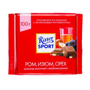 Шоколад Риттер Спорт Ром, Изюм, Орех 100 г 1 уп.х 12 шт.