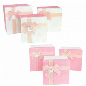 Набор коробок 3в1 квадрат 24х24х18 / 22х22х17 / 20х20х16см, с розовым бантом (цвета в ассортименте)