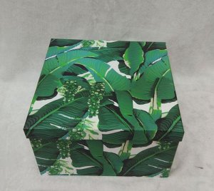 Набор коробок 3в1 квадрат 24х24х14 / 22х22х13 / 20х20х12см, Тропики листья