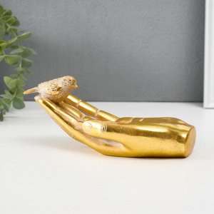 Подставка для мелочей полистоун «Птичка на ладони», золото, 19.5x9.3x9.5 см
