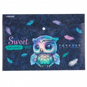 Папка-конверт на кнопке А4, 180 мкм, полупрозрачная, с рисунком, матовая, deVENTE. Happy Owl