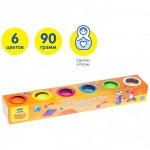 Тесто для лепки 6 цветов, 540 г, неон,картон., Мульти-Пульти. Енот на Луне