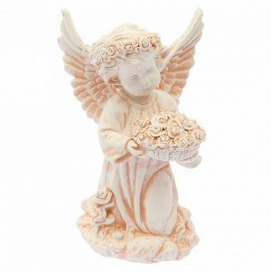 Статуэтка «Ангел с чашей цветов» бежевый 18х19х31см