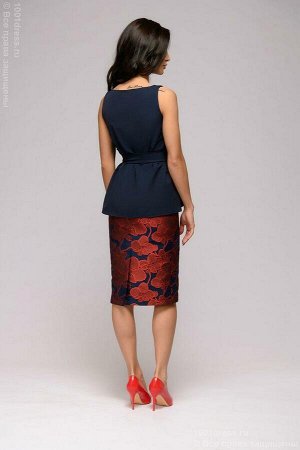 Комплект из юбки с красными цветами и темно-синего топа
