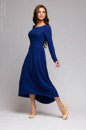 Платье синее свободного кроя с длинными рукавами