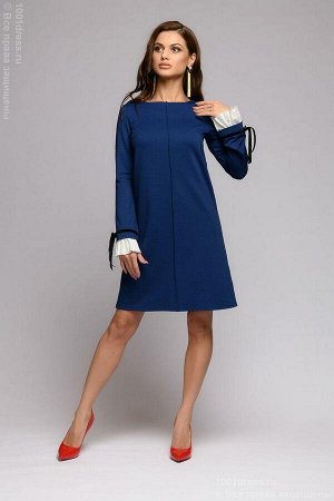 Платье темно-синее длины мини с длинными рукавами
