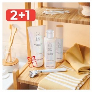 VENUS SATIN CARE: Гель для бритья 190мл + Сыворотка после бритья 50мл + Скраб для зоны бикини 177мл В ПОДАРОК