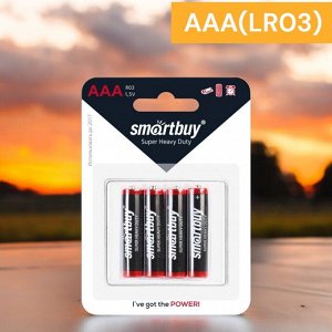 Батарейки мизинчиковые ААА (LR03) солевые (блистерная упаковка 4 шт.) Smartbuy R03/4B (SBBZ-3A04B)