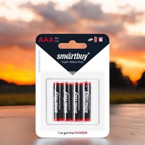 Батарейки мизинчиковые ААА (LR03) солевые (блистерная упаковка 4 шт.) Smartbuy R03/4B (SBBZ-3A04B)
