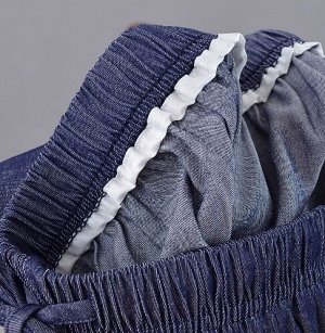 Брюки широкие из легкой джинсы, пояс на резинке, синий