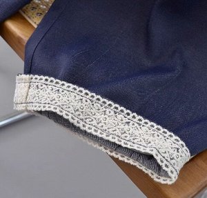 Брюки из легкой джинсы с манжетами, пояс на резинке, синий