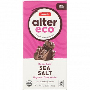 Alter Eco, Органический шоколад, темный с морской солью, 2,82 унции (80 г)