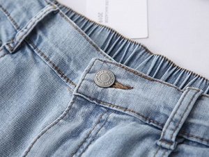 Джинс прямые с высокой посадкой, пояс на резинке, голубой