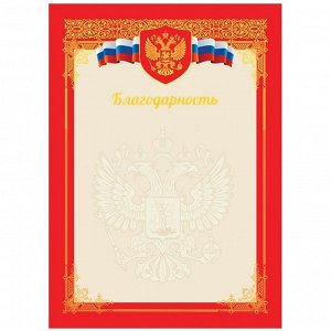 Благодарность А4, BG, мелованный картон, тиснение фольгой, красная