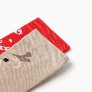 Гольфы новогодние детские 2 пары Крошка Я, 8-10 см, бежевый / красный