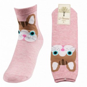 Носки хлопковые " Лиана H-636-2 " мордочка кошки розовые р:36-41