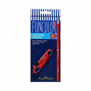 Карандаши цветные 12 цветов FunColor, пластиковые, трёхгранные, МИКС