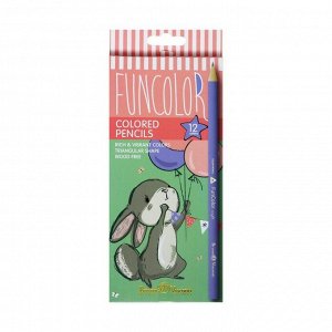 Карандаши цветные 12 цветов FunColor, пластиковые, трёхгранные, МИКС