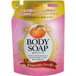 Крем-мыло для тела &quot;Wins Body Soap peach&quot; с экстрактом листьев персика и богатым ароматом (мягкая упаковка) 400 мл