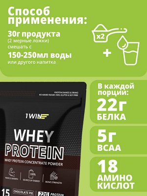 1WIN Протеин Whey Protein / Белковый коктейль для похудения, без сахара,(шоколадный пирог) 450гр.