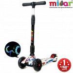 Детский складной трёхколёсный самокат со светящимися колёсами Scooter Maxi Micar Ultra Граффити