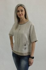 Женская блуза Лен 100%, Блуза свободного кроя с коротким рукавом