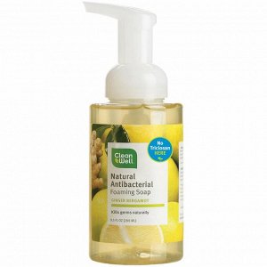 CleanWell, Полностью натуральное антибактериальное, пенящееся мыло для рук, имбирь и бергамот, 9.5 жидких унций (280 мл)