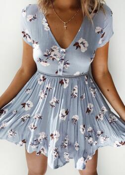 Платье летнее короткое,голубое с цветочным принтом