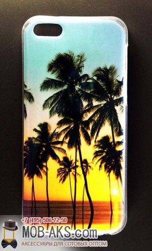Силиконовая накладка с рисунком Samsung S6 Пальмы оптом