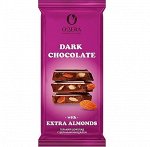 OZera Шоколад Dark &amp; Extra Almond темный с цельным миндалем, 90г