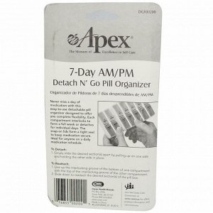 Apex, Недельный походный органайзер для таблеток Detach N Go, 1 органайзер для таблеток