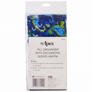 Apex, Органайзер для таблеток с декоративным чехлом, на утро и на вечер, 2 органайзера