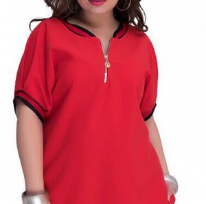 Платье-футболка, красное с трикотажной манжеткой