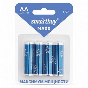 Батарейки пальчиковые АА (LR06) алкалиновые для приборов с высоким энергопотреблением (блистерная упаковка 4 шт.) Smartbuy MAXX LR6/4B (SBBM-2A04B)