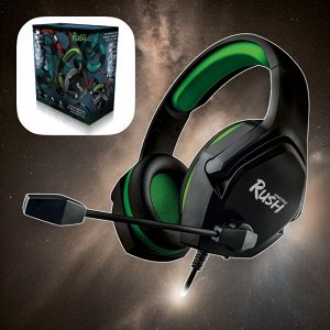 Игровые наушники с микрофоном (гарнитура) закрытого типа Smartbuy RUSH ASPID, 40 мм, переходник для ПК,  цвет черный/зеленый (SBHG-9760)