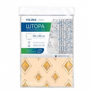 Штора для ванной комнаты, 180 х 180 см, с кольцами, полиэтилен, бежевый, ДИАМАНТ, 1/40