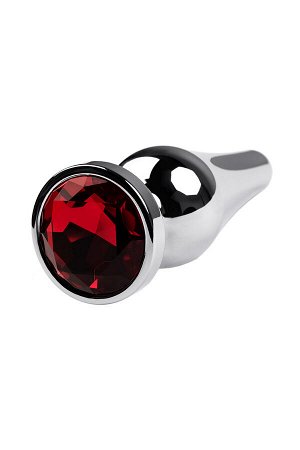 Анальная втулка Metal by TOYFA, металл, серебряная, с красным кристаллом,12 см, ? 4 см, 195 г