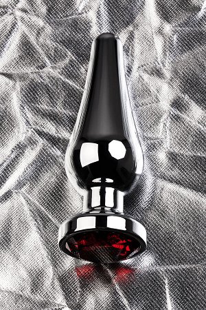 Анальная втулка Metal by TOYFA, металл, серебряная, с красным кристаллом,12 см, ? 4 см, 195 г