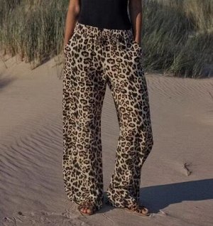 БРЮКИ WIDE LEG ИЗ СМЕСОВОГО ЛЬНА С АНИМАЛИСТИЧЕСКИМ ПРИНТОМ арт. 8018403, леопардовый